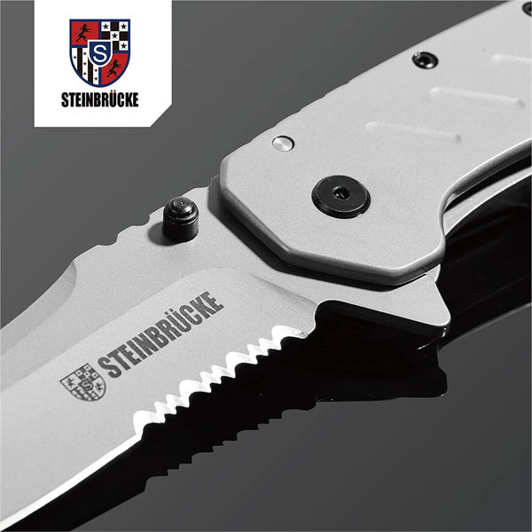 Steinbrücke Pocket Knife Serrated Blade for Men, 3.4