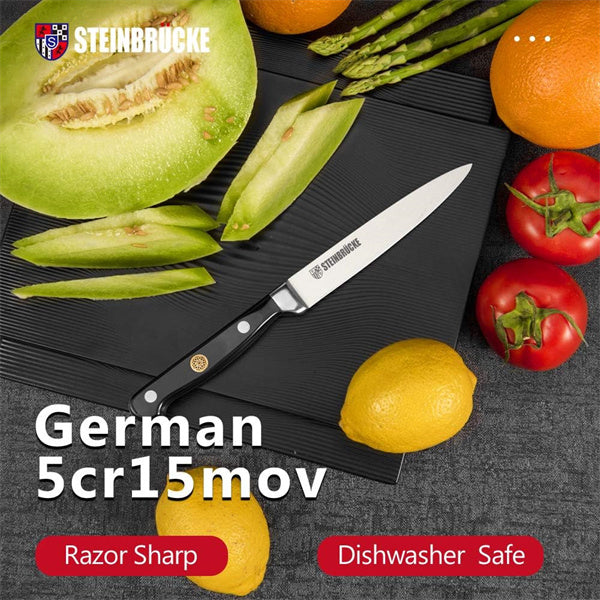 Steinbrücke Paring Knife 5 inch - Small Kitchen Knife Forged from German Stainless Steel 5Cr15Mov (HRC58), Full Tang, Sharp Knife for Fruits and Vegetables