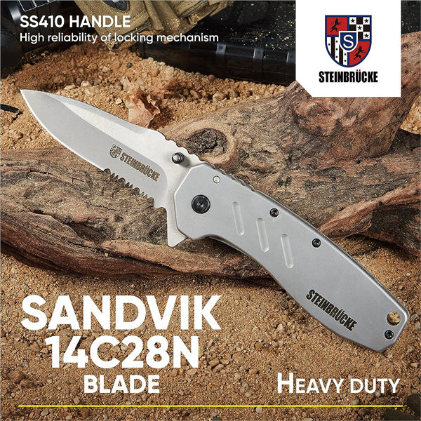 Steinbrücke Pocket Knife Serrated Blade for Men, 3.4