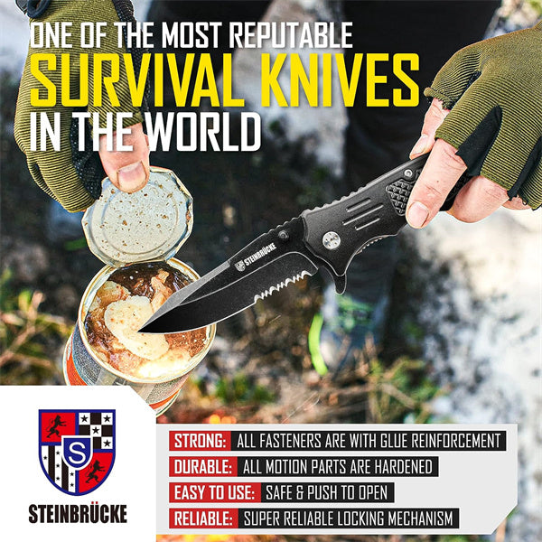 Steinbrücke Tactical Knife, Folding Assisted Opening, 3.4'' 8Cr13Mov Stainless Steel Blade with Reversible Clip