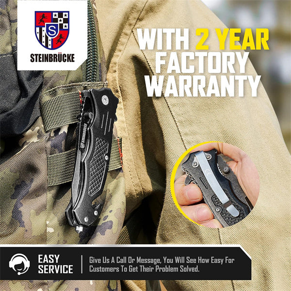 Steinbrücke Tactical Knife, Folding Assisted Opening, 3.4'' 8Cr13Mov Stainless Steel Blade with Reversible Clip