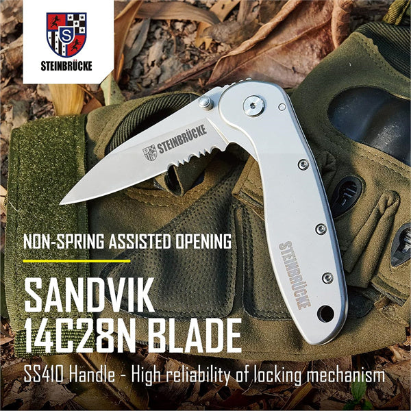 Steinbrücke Tactical Knife Pocket Knife for Men with Clip 3.4