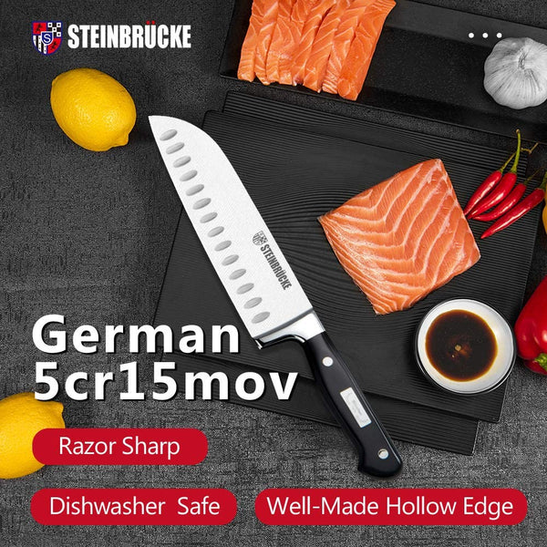 Steinbrücke Santoku Knife - 7 inch Kitchen Knife Forged from German Stainless Steel 5Cr15Mov(HRC58)