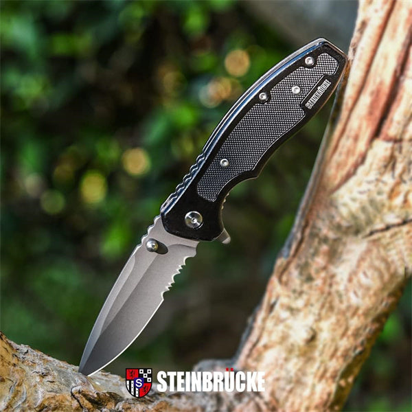 Steinbrücke Folding Knife, 3.1” Sandvik 14C28N Stainless Steel Blade, Pocket Knife with Clip Outdoor G10 Embedded Handle
