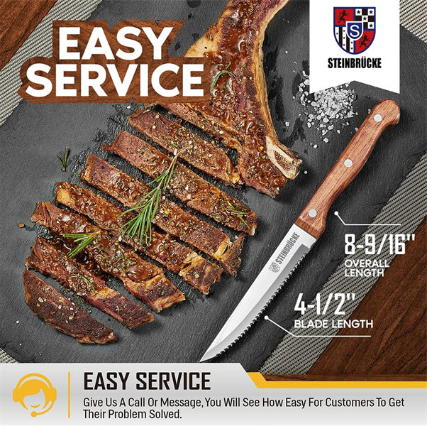 Gymchoice Steak Knives,8 Pieces Steak Knife Set With Sharp Serrated  Blade,Natural Wooden Handle,Professional Steak Knife Set.