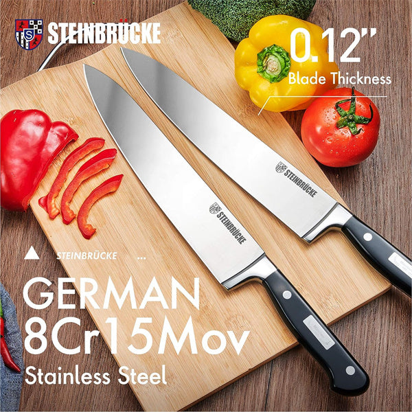 Steinbrücke 10 inch Chef Knife - Pro Kitchen Knife Forged from Stainless Steel 8Cr15Mov (HRC58)