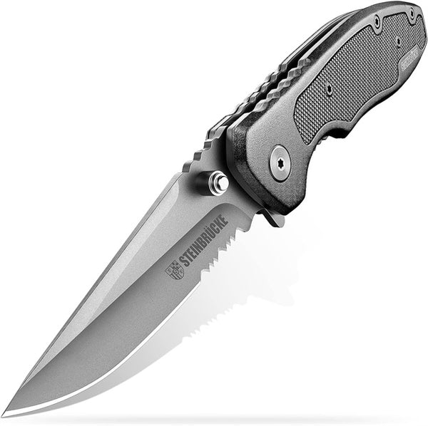 Steinbrücke Folding Knife, 3.1” Sandvik 14C28N Stainless Steel Blade, Pocket Knife with Clip Outdoor G10 Embedded Handle