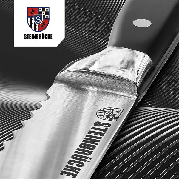 Steinbrücke Serrated Bread knife 10 inch - Ultra sharp Bread Slicing Knife Forged from Stainless Steel 5Cr15Mov, HRC58, Full Tang