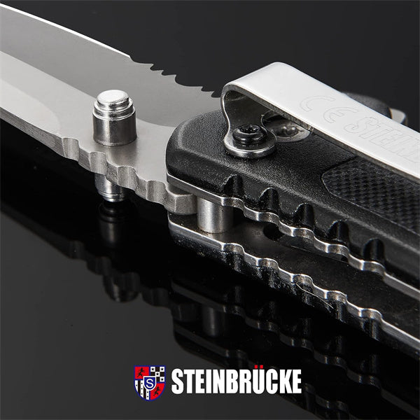 Steinbrücke Folding Knife, 3.1” Sandvik 14C28N Stainless Steel Blade, Pocket Knife with Clip Outdoor G10 Embedded Handle