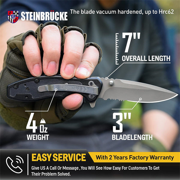 Steinbrücke Folding Knife, 3.1” Sandvik 14C28N Stainless Steel Blade, Pocket Knife with Clip Outdoor G10 Embedded Handle