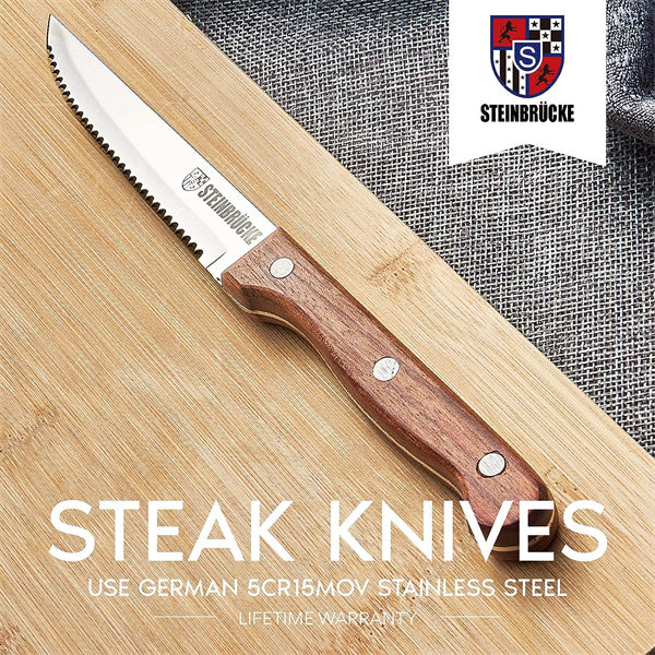 8PCS Professional Steak Knives Set with Sharp Serrated Blade and
