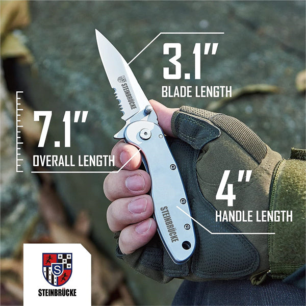 Steinbrücke Tactical Knife Pocket Knife for Men with Clip 3.4